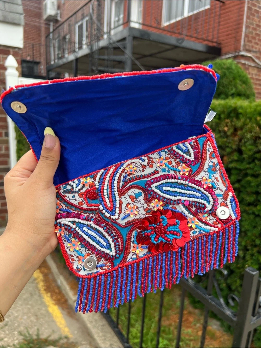 TJMAXX MARSHALLS Viral Paisley Floral Colorful Beaded Stripe Shoulder Bag Purse - Picture 12 of 16